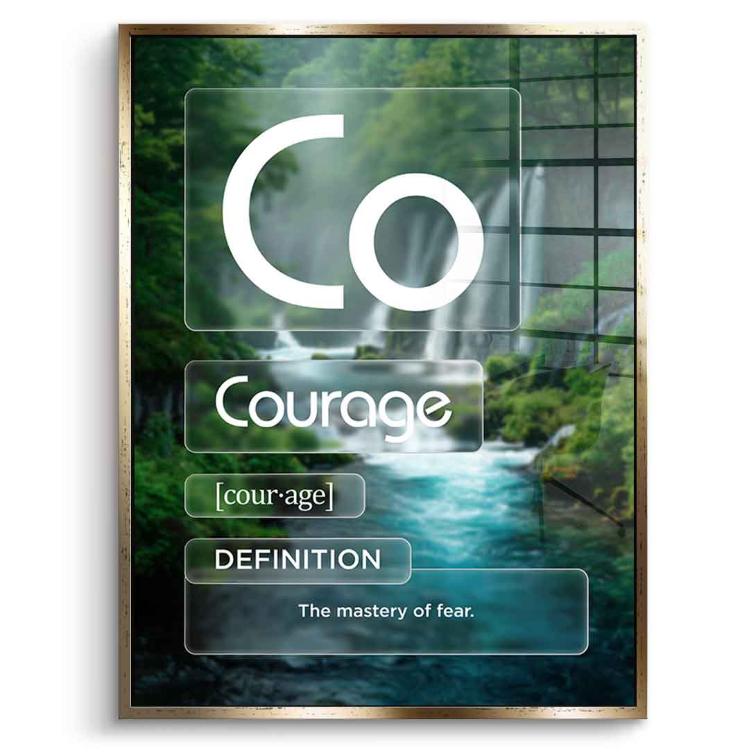 DOTCOMCANVAS® Courage (Co) Acrylglasbild Version Farbig – Vorderansicht Silberner Rahmen