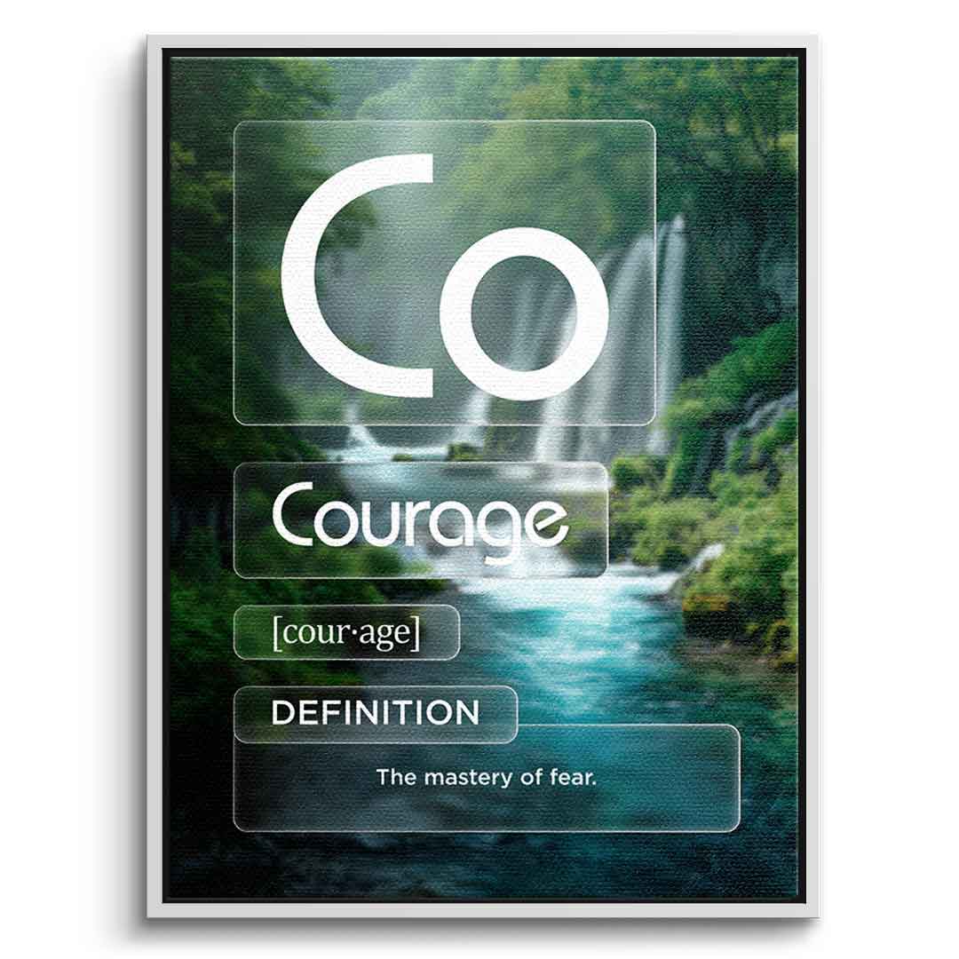 DOTCOMCANVAS® Courage (Co) Leinwandbild Version Farbig – Vorderansicht Weißer Rahmen