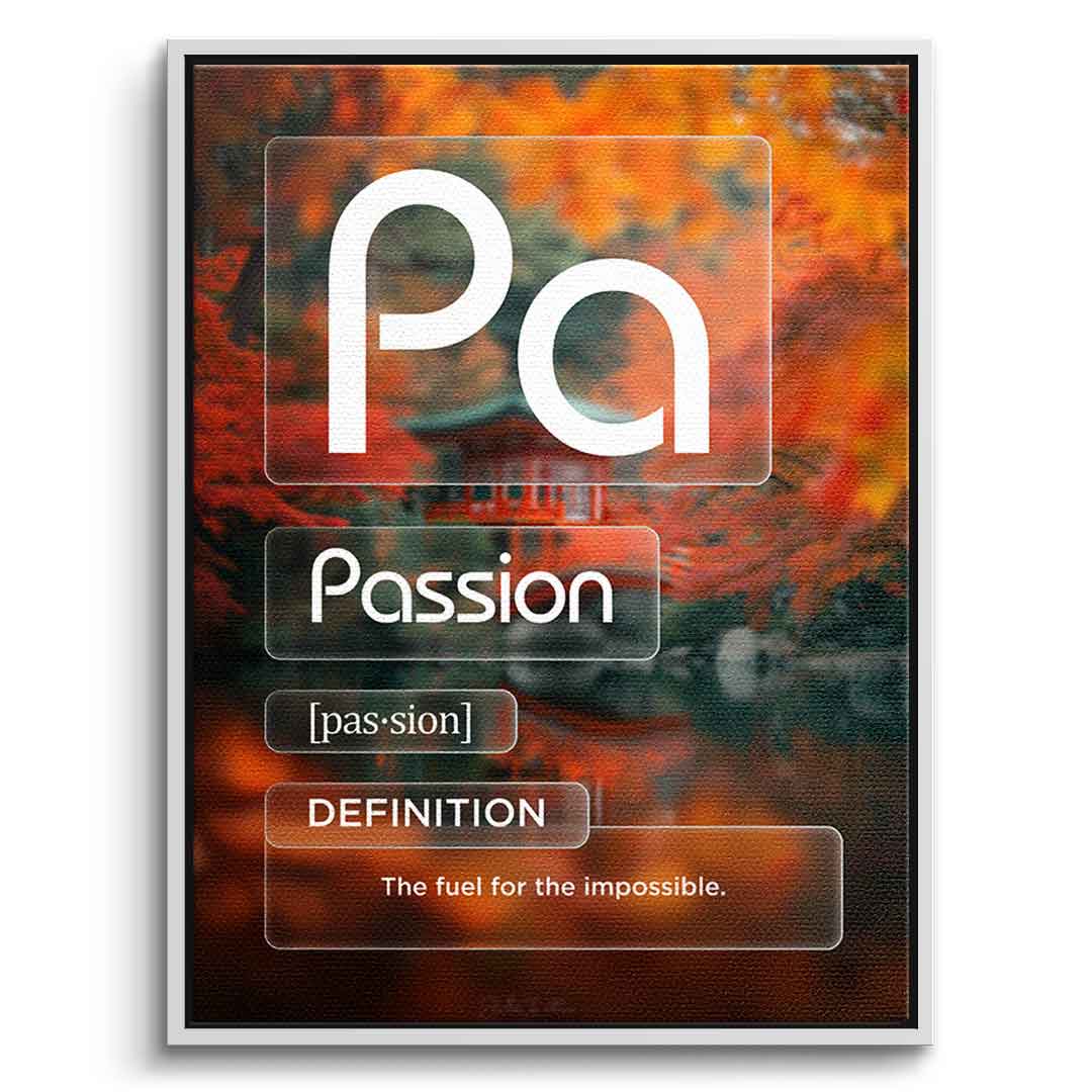 DOTCOMCANVAS® Passion (Pa) Leinwandbild Version Farbig – Vorderansicht Weißer Rahmen