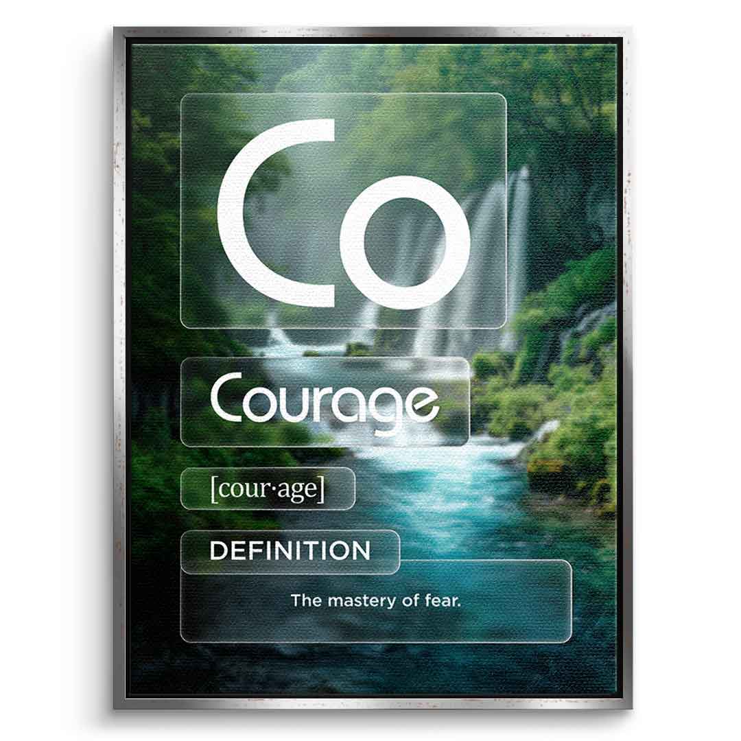 DOTCOMCANVAS® Courage (Co) Leinwandbild Version Farbig – Vorderansicht Schwarzer Rahmen