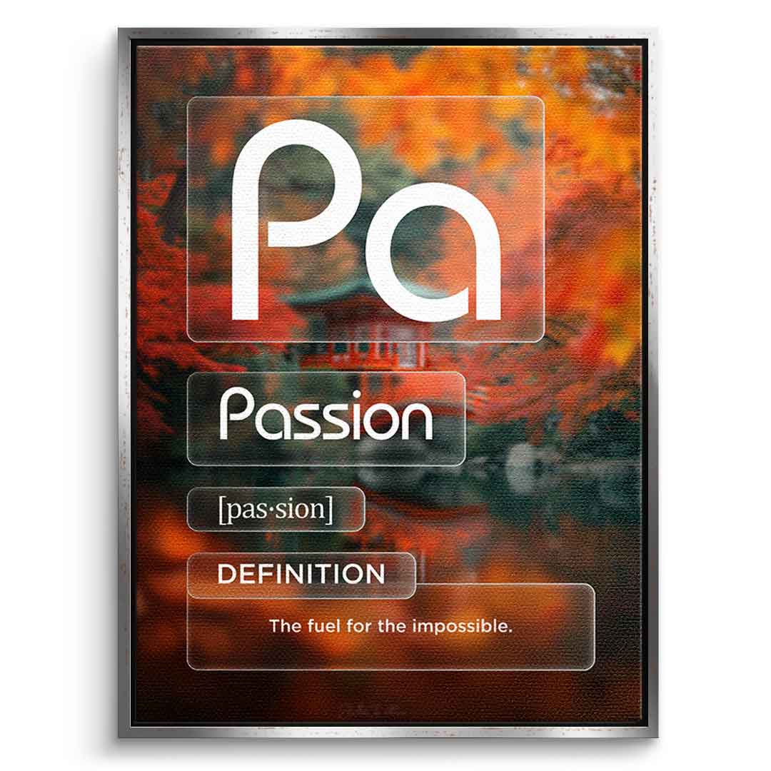 DOTCOMCANVAS® Passion (Pa) Leinwandbild Version Farbig – Vorderansicht Schwarzer Rahmen