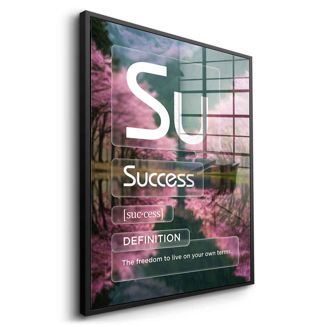 DOTCOMCANVAS® Success (Su) Acrylglasbild Version Farbig – Vorderansicht Goldener Rahmen
