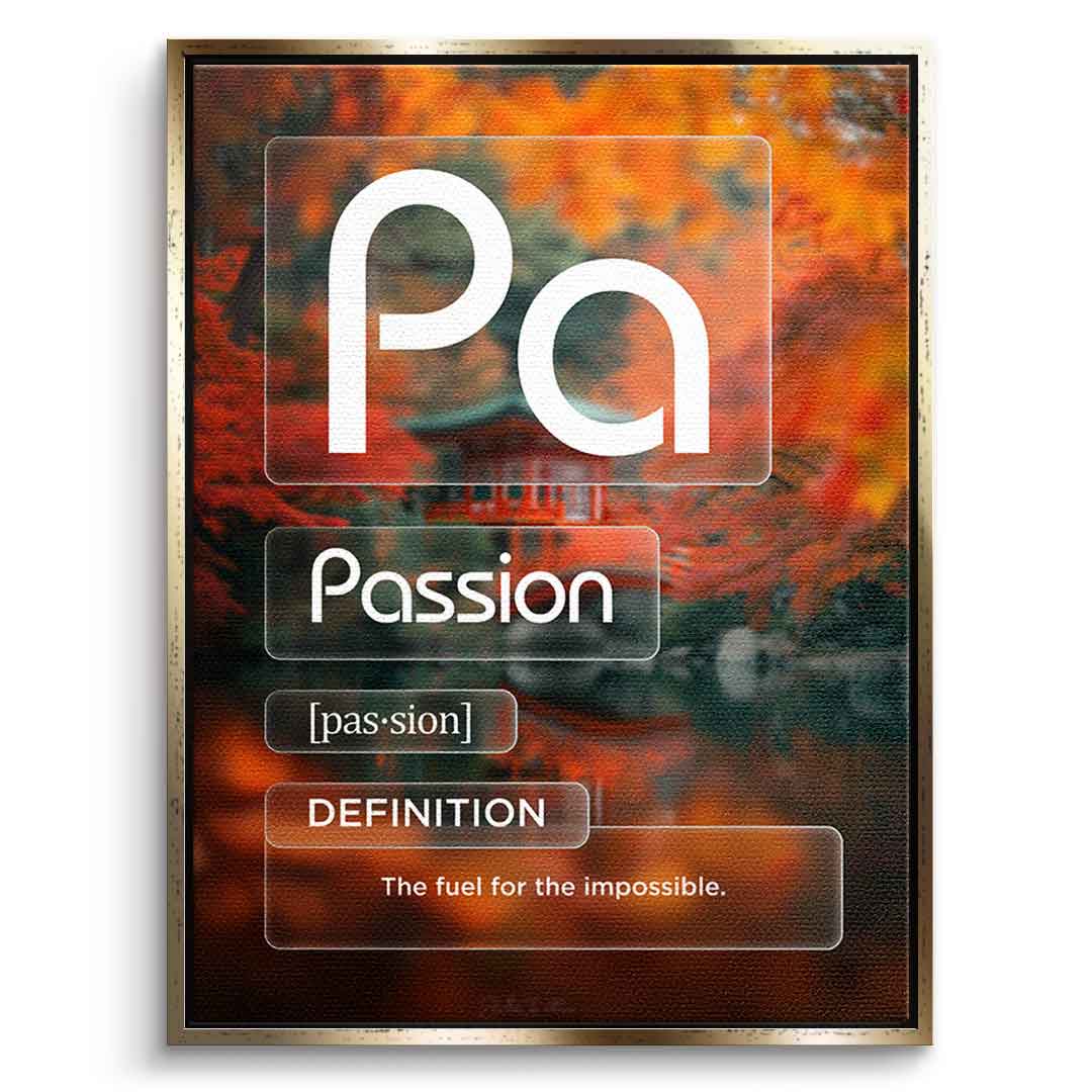 DOTCOMCANVAS® Passion (Pa) Leinwandbild Version Farbig – Vorderansicht Goldener Rahmen