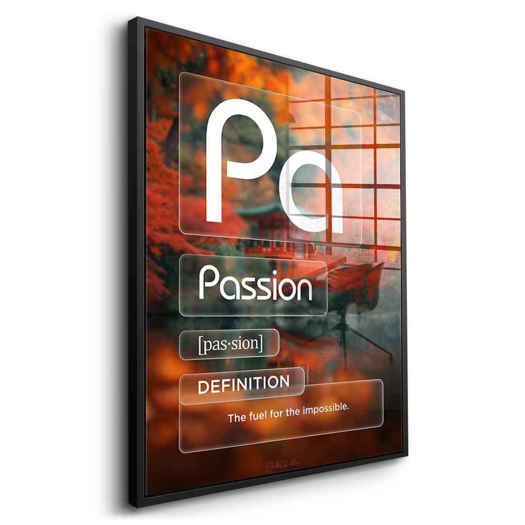 DOTCOMCANVAS® Passion (Pa) Acrylglasbild Version Farbig – Vorderansicht Goldener Rahmen