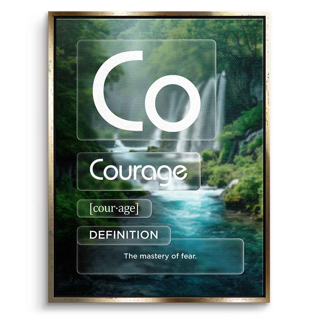 DOTCOMCANVAS® Courage (Co) Leinwandbild Version Farbig – Vorderansicht Goldener Rahmen