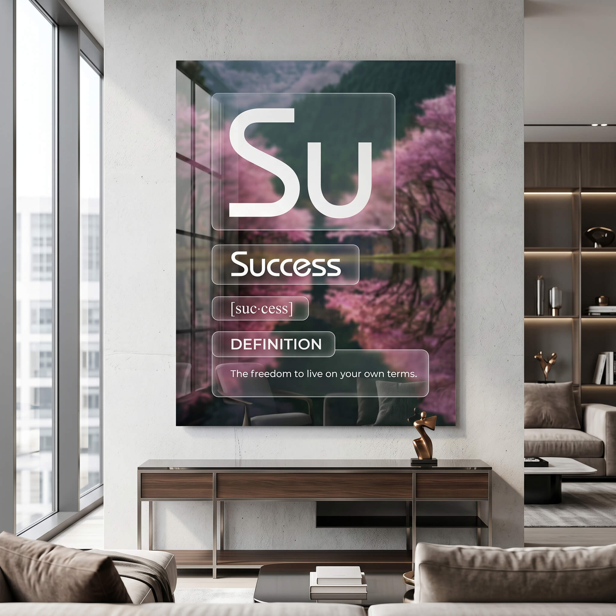 DOTCOMCANVAS® Success (Su) Acrylglasbild Version Farbig – Raum-Mockup