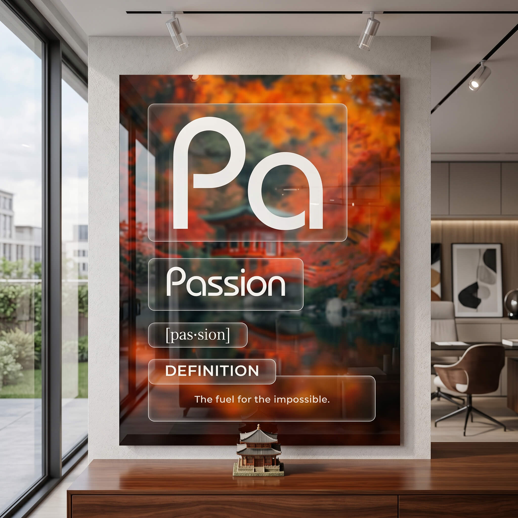DOTCOMCANVAS® Passion (Pa) Acrylglasbild Version Farbig – Raum-Mockup