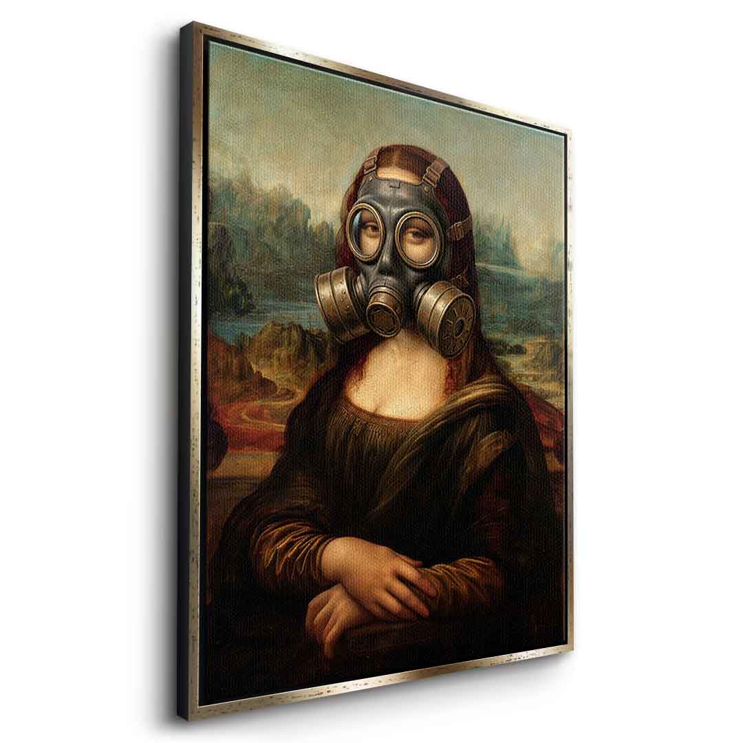 DOTCOMCANVAS Mona Lisa fürs WC 3 Leinwandbild - Seitenansicht goldener Rahmen