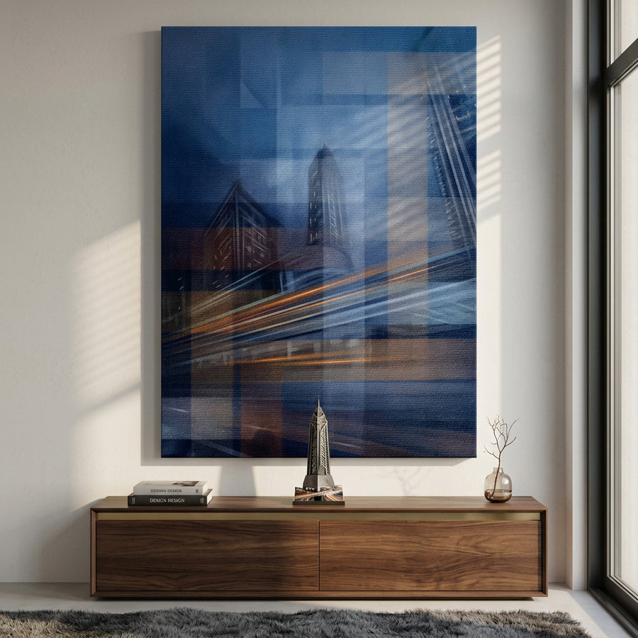 Moving City Glass - Leinwandbild Raum