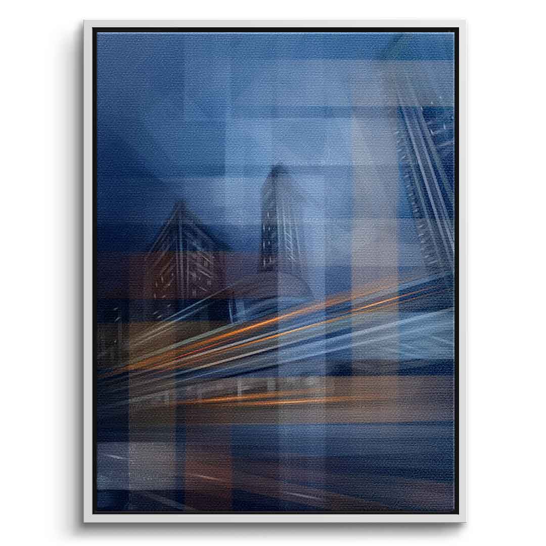 Moving City Glass - Leinwandbild Weißer Rahmen
