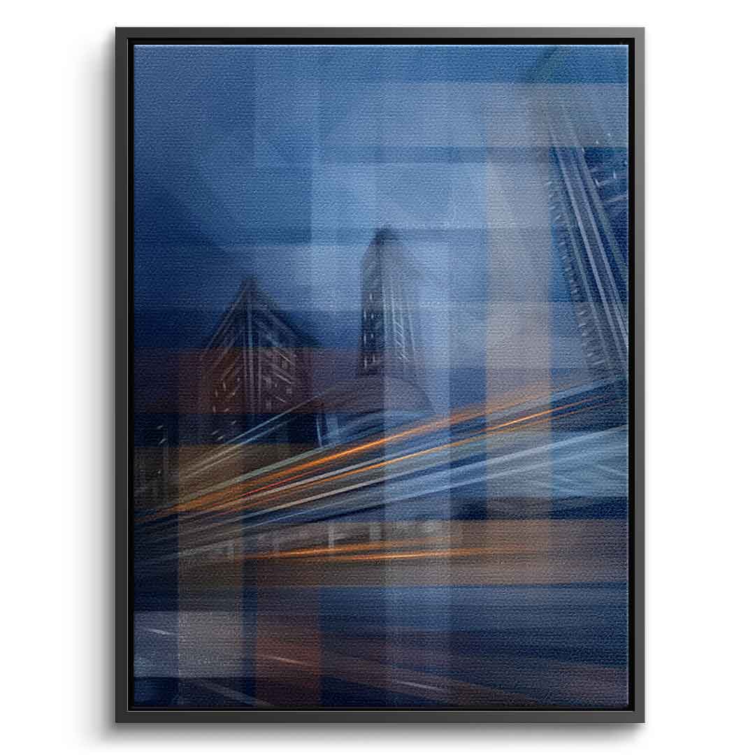 Moving City Glass - Leinwandbild Silberner Rahmen