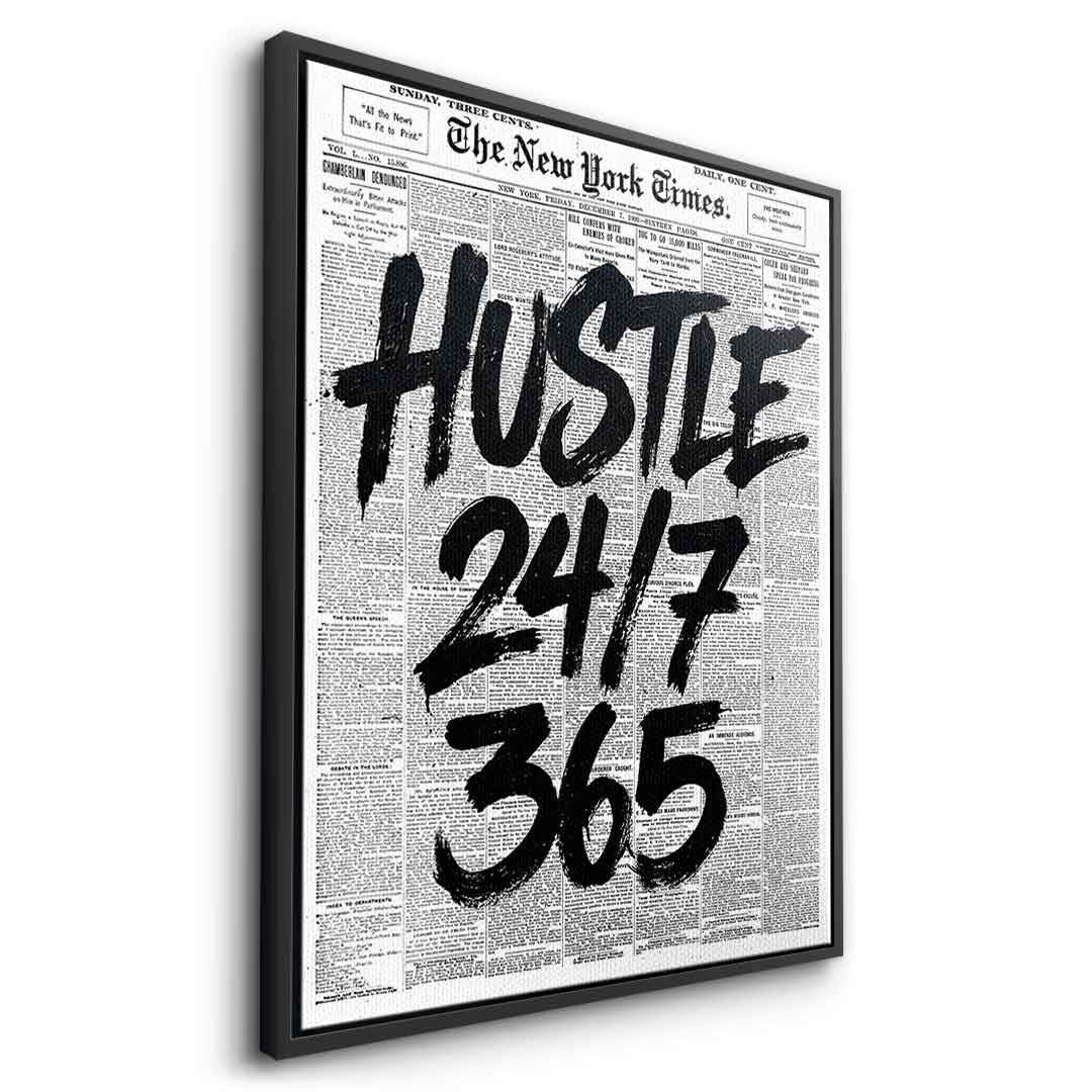 DOTCOMCANVAS Hustle 24/7 Leinwandbild Seitenansicht schwarzer Rahmen