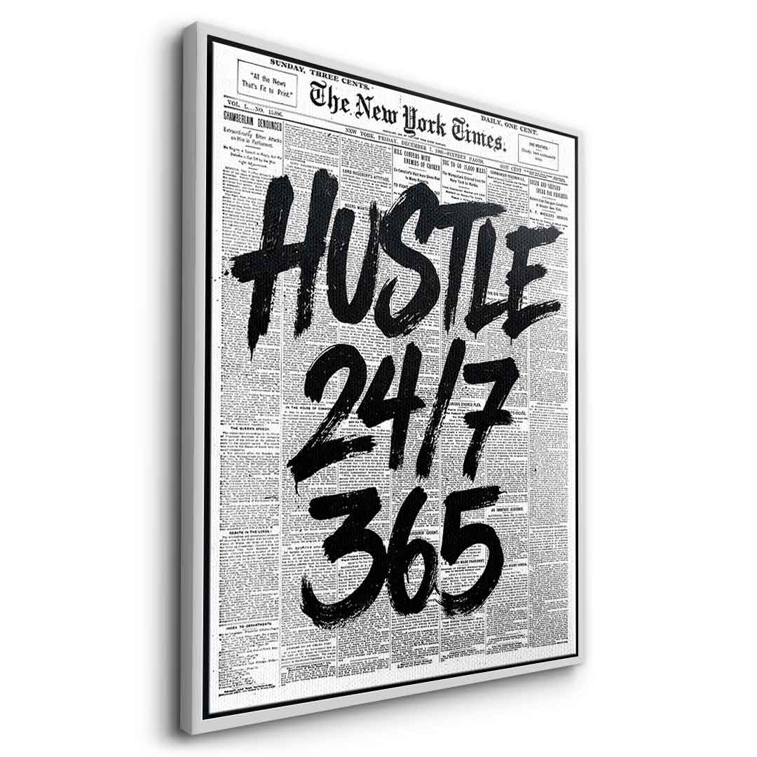 DOTCOMCANVAS Hustle 24/7 Leinwandbild Seitenansicht Silber Rahmen
