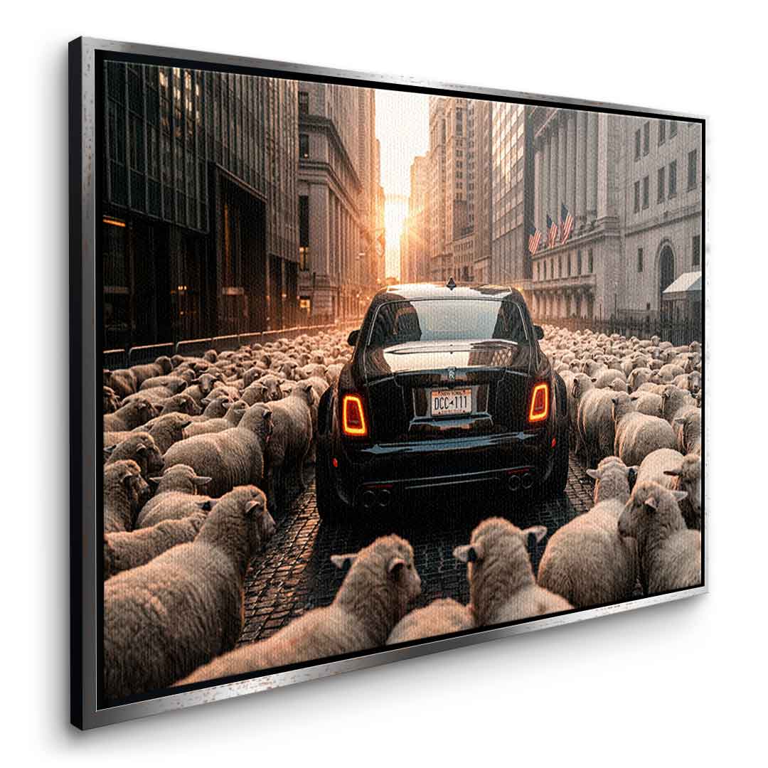 DOTCOMCANVAS Rolls Roys & Sheeps Leinwandbild Seitenansicht goldener Rahmen
