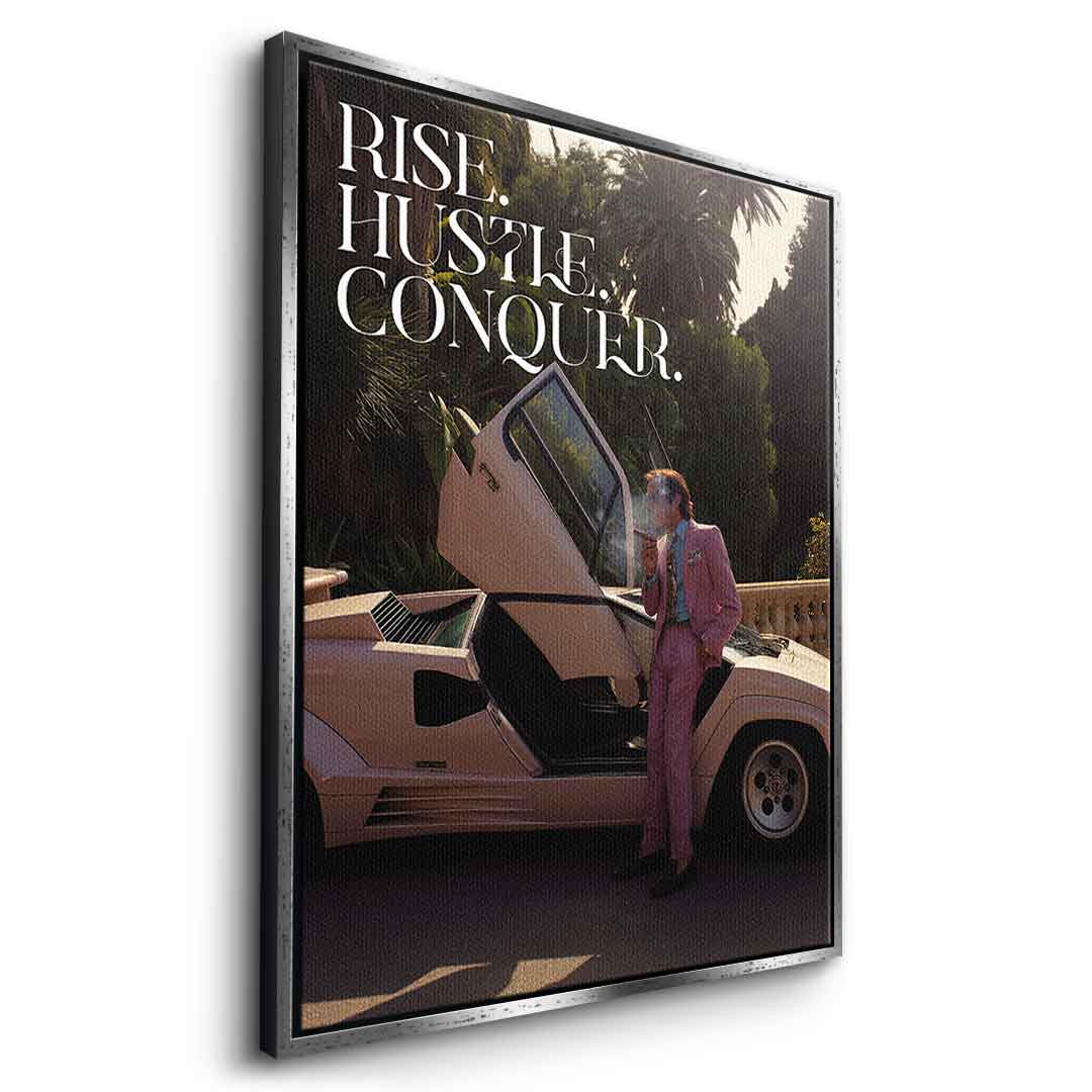 DOTCOMCANVAS Rise. Hustle. Conquer. Leinwandbild Weißer Rahmen Seitenansicht