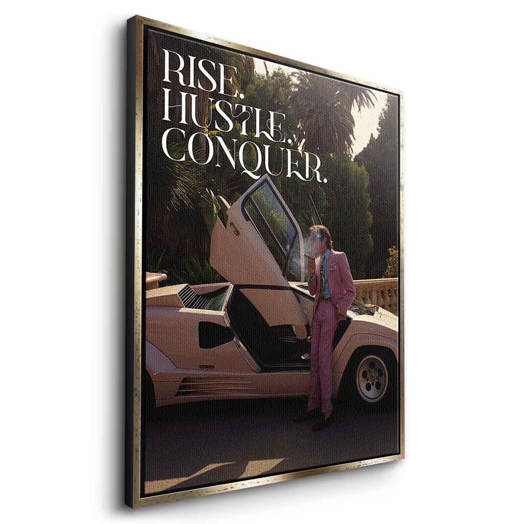 DOTCOMCANVAS Rise. Hustle. Conquer. Leinwandbild Goldener Rahmen Seitenansicht