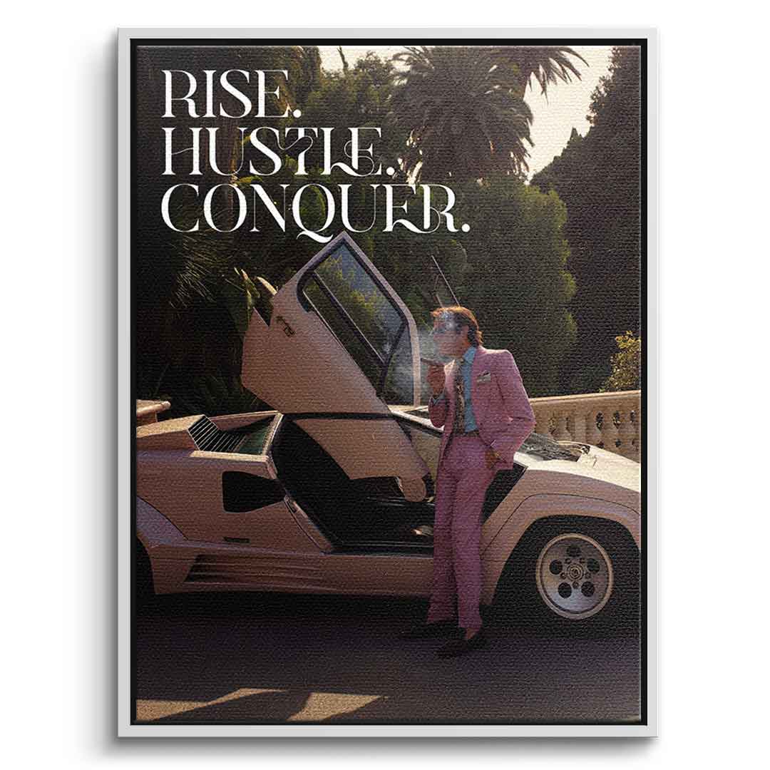 DOTCOMCANVAS Rise. Hustle. Conquer. Leinwandbild Weißer Rahmen Vorderansicht
