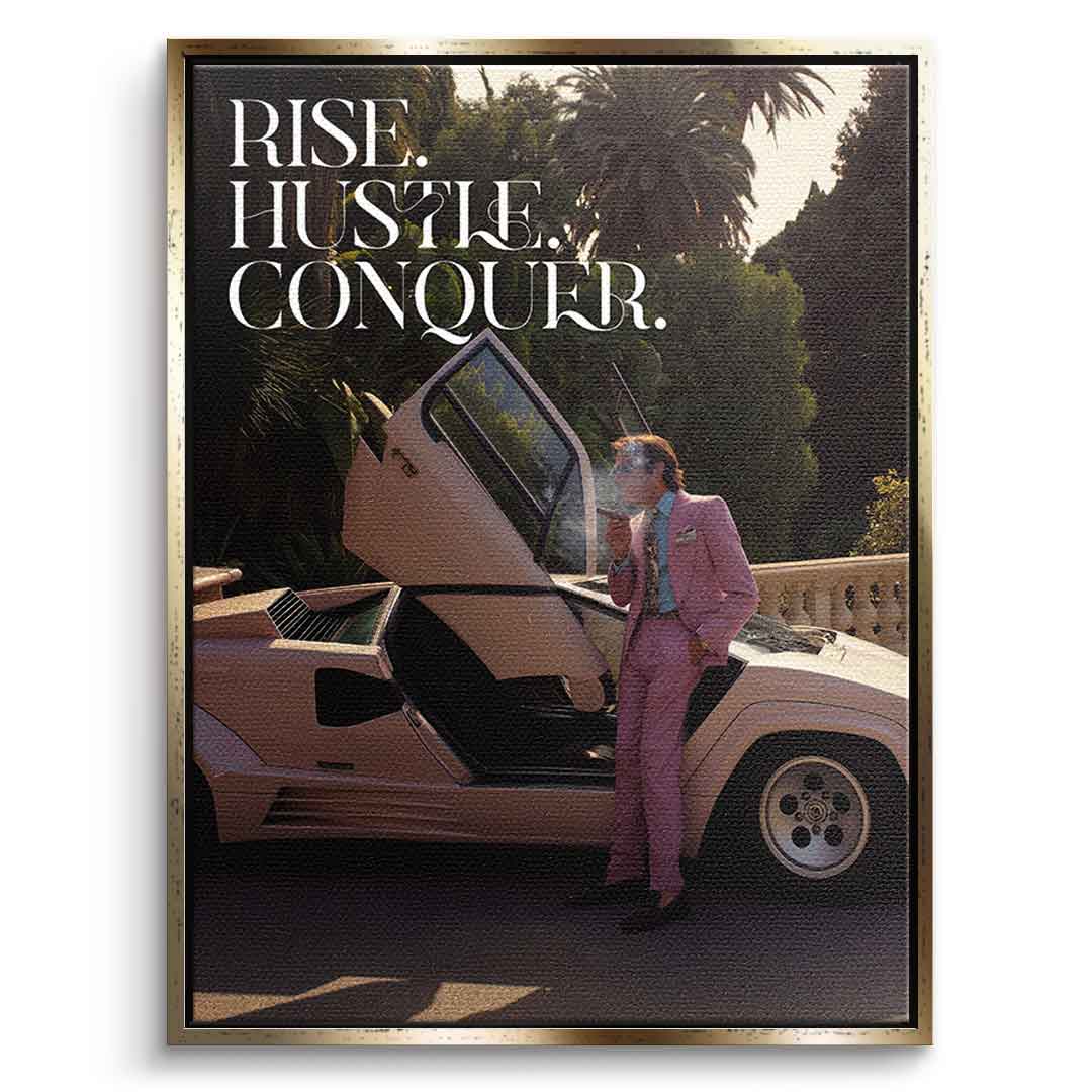 DOTCOMCANVAS Rise. Hustle. Conquer. Leinwandbild Goldener Rahmen Vorderansicht