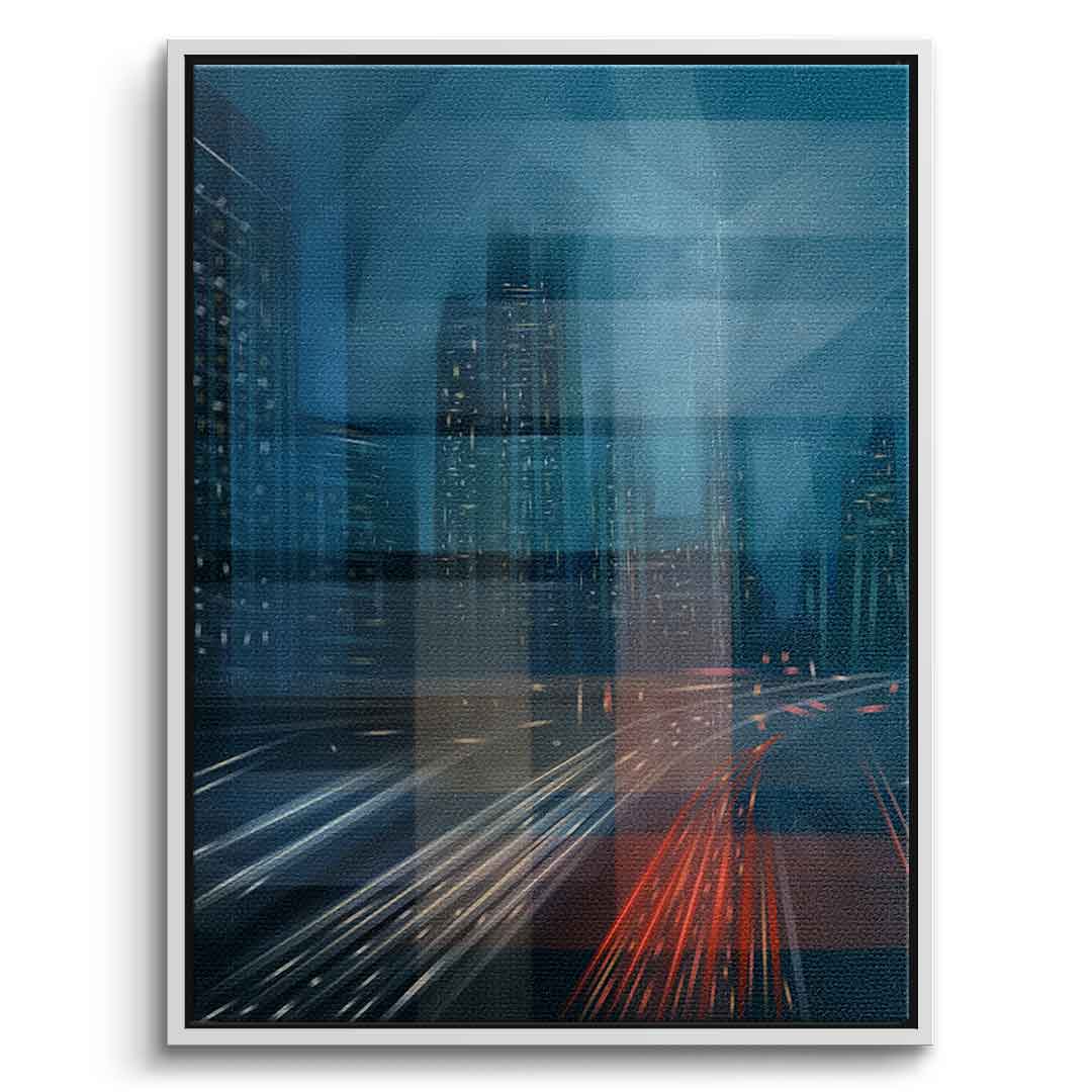 Night City with Speed - Leinwandbild Weißer Rahmen