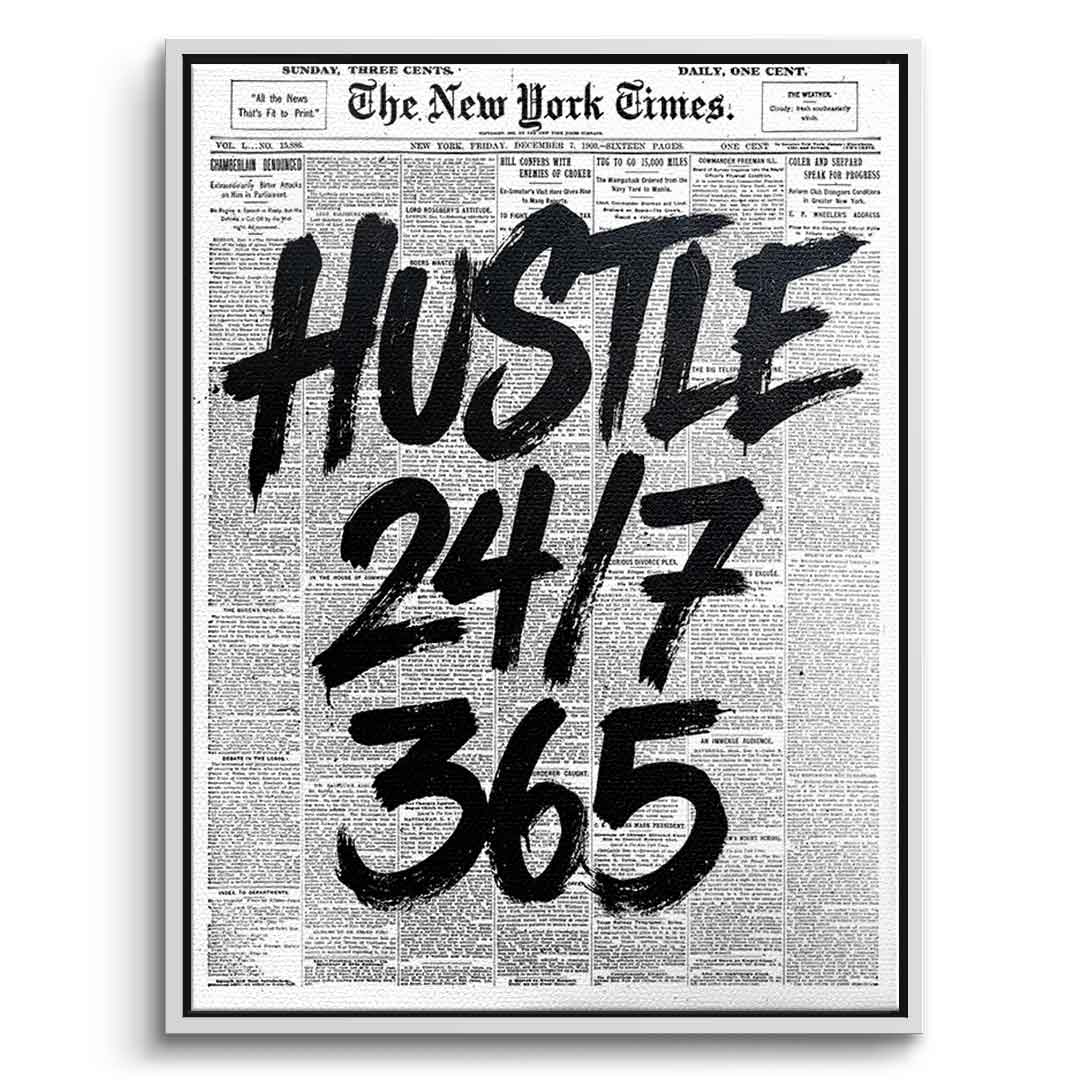 DOTCOMCANVAS Hustle 24/7 Leinwandbild Front Silber Rahmen