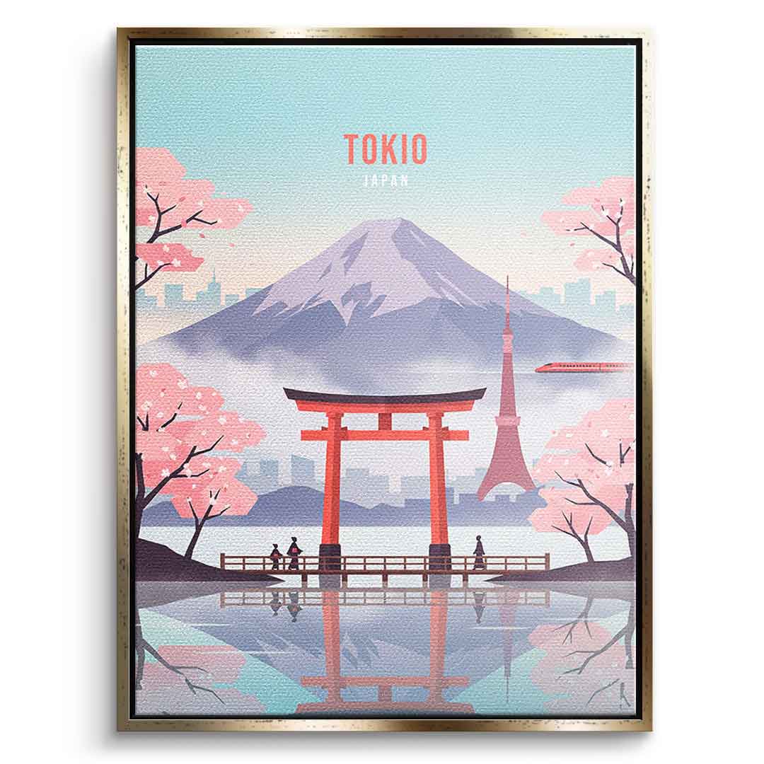 DOTCOMCANVAS Tokyo Leinwandbild Vorderansicht mit goldenem Rahmen