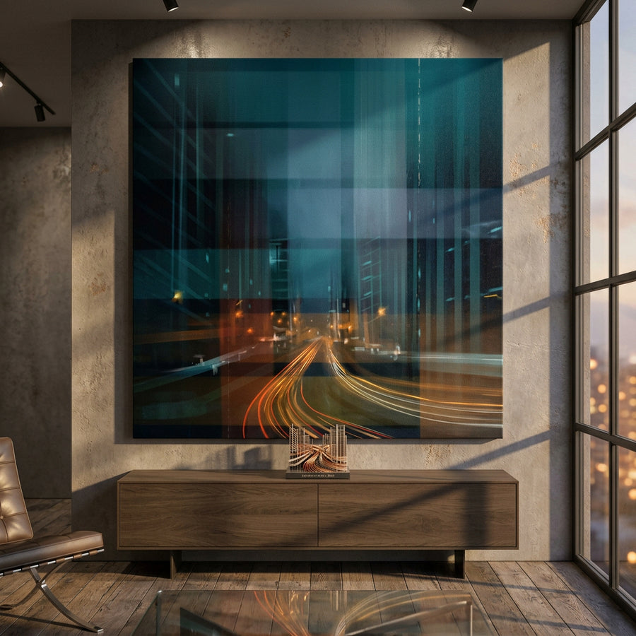 City in the Rhythm of Light Leinwandbild im Raum