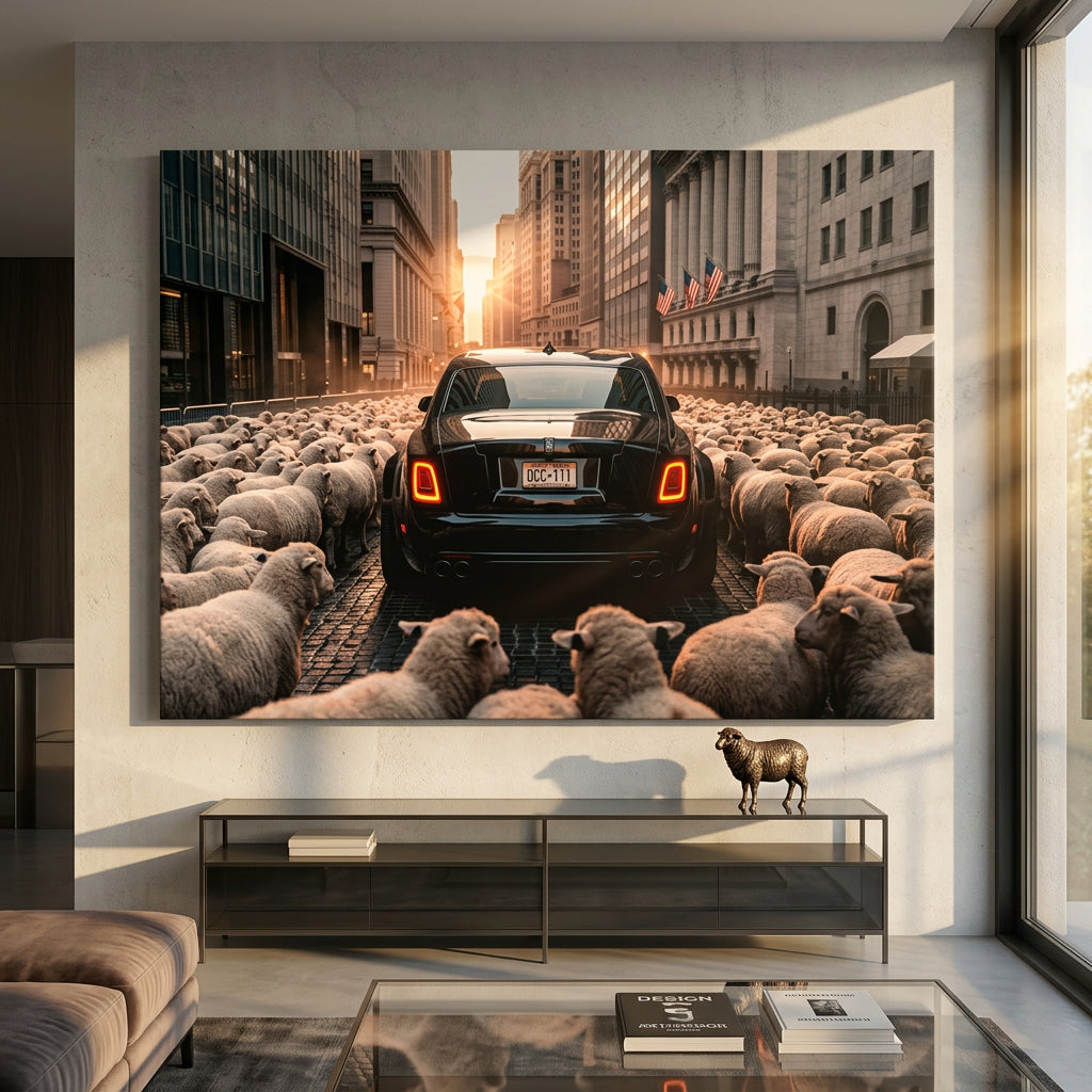 DOTCOMCANVAS Rolls Roys & Sheeps Leinwandbild im Raum