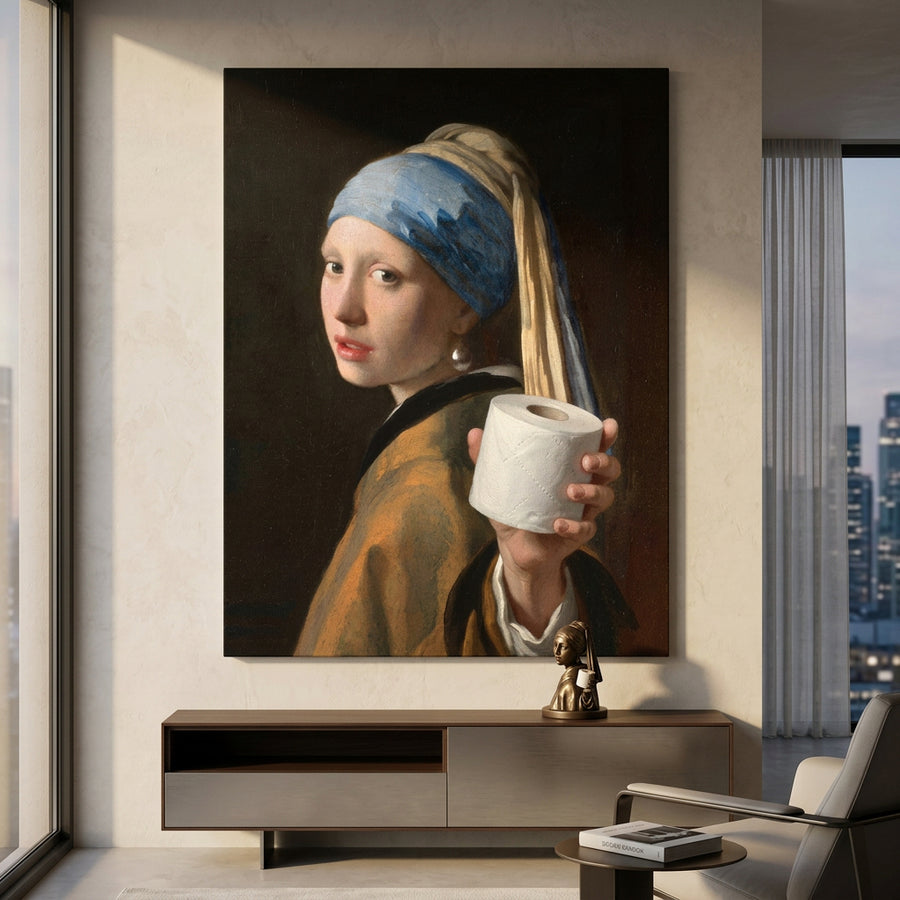 Klassik Parodie WC Wandkunst Raum Mockup Wohnambiente