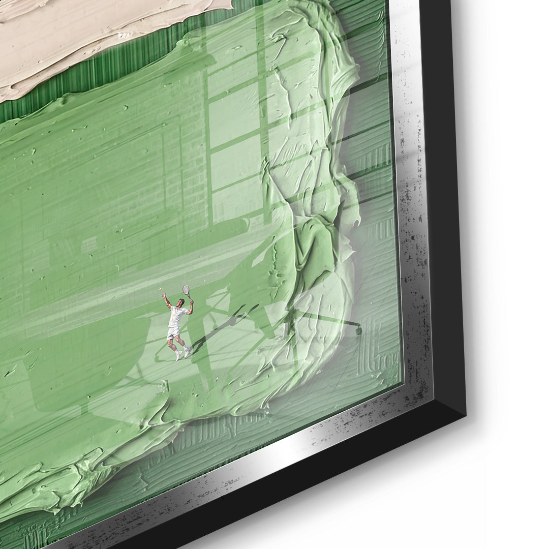 DOTCOMCANVAS Play Tennis Acrylglasbild Detailansicht mit Silberrahmen
