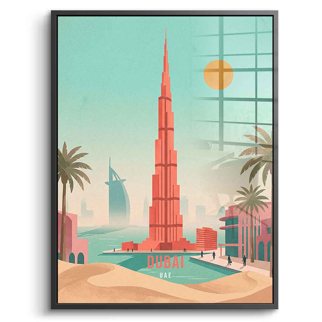 DOTCOMCANVAS Dubai Acrylglasbild Vorderansicht mit schwarzem Rahmen