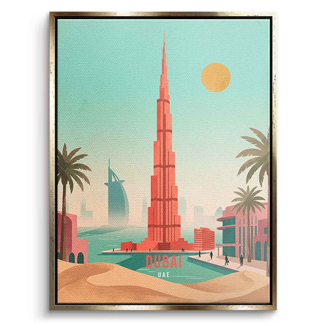 DOTCOMCANVAS Dubai Leinwandbild Vorderansicht mit goldenem Rahmen
