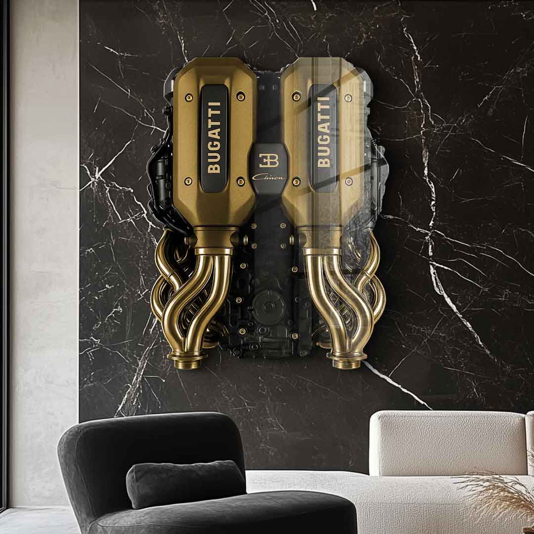 DOTCOMCANVAS 24K Feingold Bild Wandskulptur Bugatti Engine - 24K Feingold