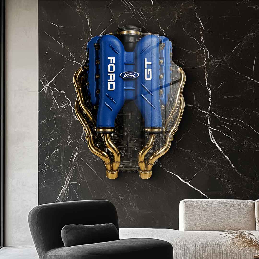 DOTCOMCANVAS 24K Feingold Bild Wandskulptur Ford GT Engine - 24K Feingold