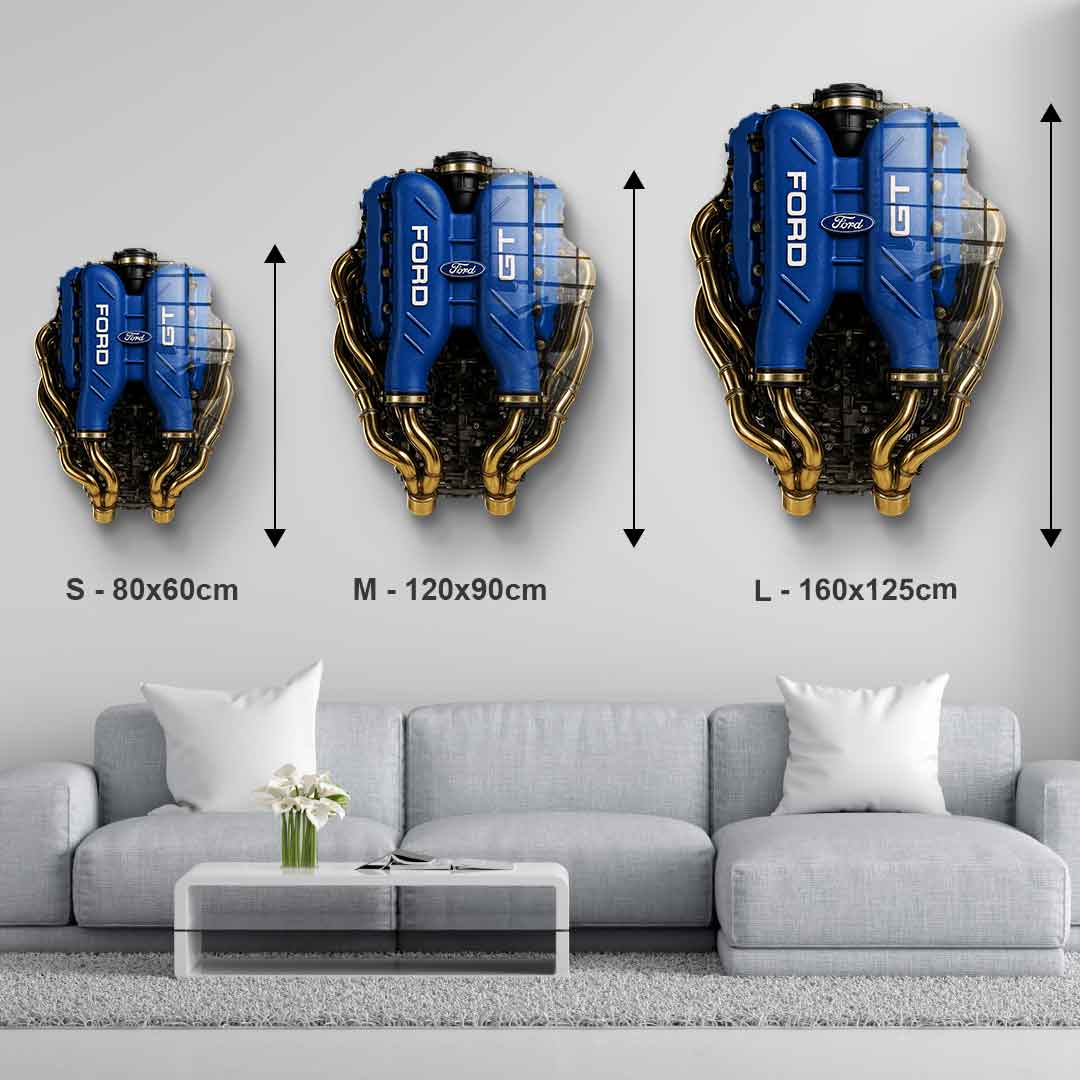 DOTCOMCANVAS 24K Feingold Bild Wandskulptur Ford GT Engine - 24K Feingold