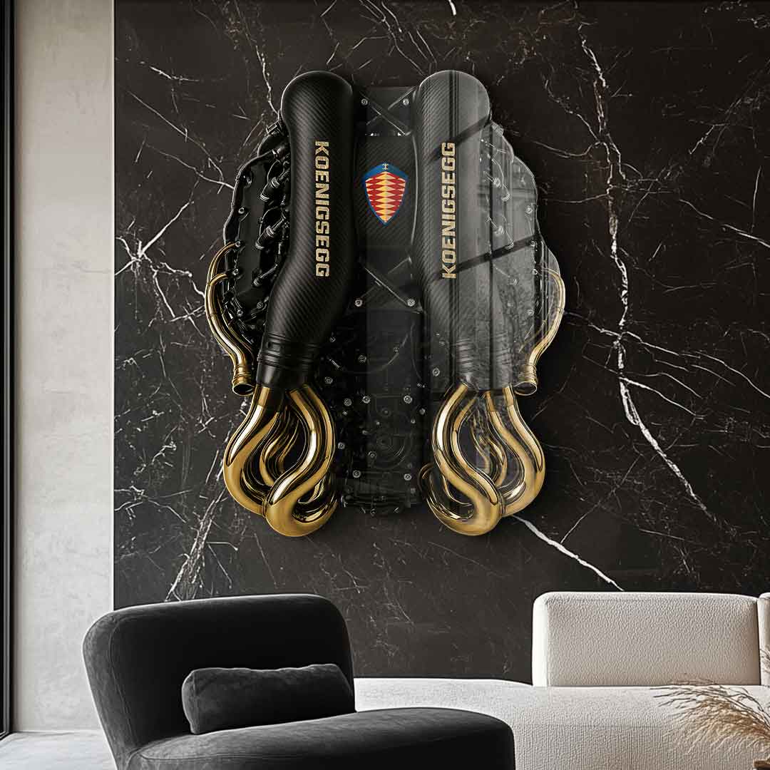 DOTCOMCANVAS 24K Feingold Bild Wandskulptur Koenigsegg Engine - 24K Feingold