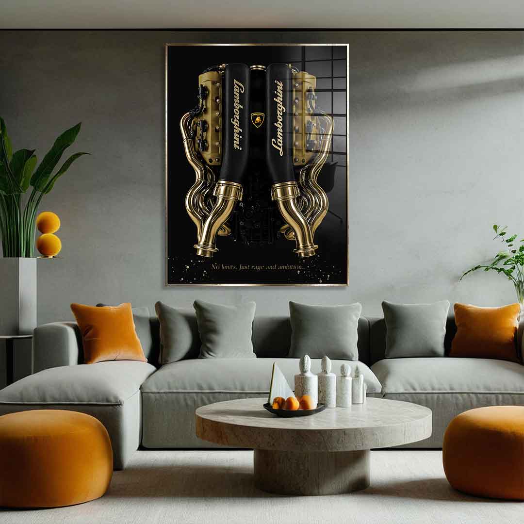 DOTCOMCANVAS 24K Feingold Bild Lamborghini Engine - 24K Feingold