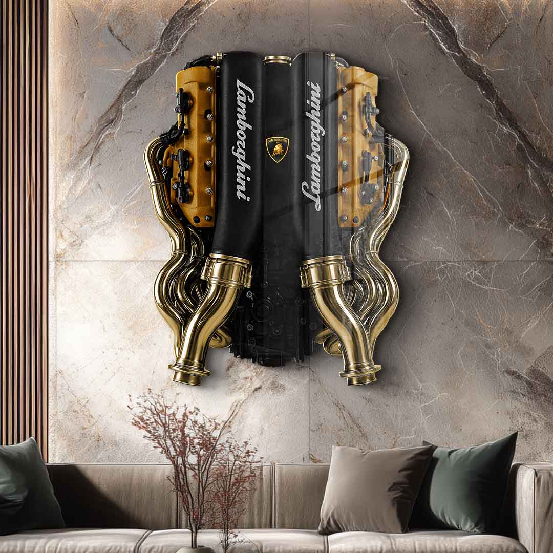 DOTCOMCANVAS 24K Feingold Bild Wandskulptur Lamborghini Engine - 24K Feingold