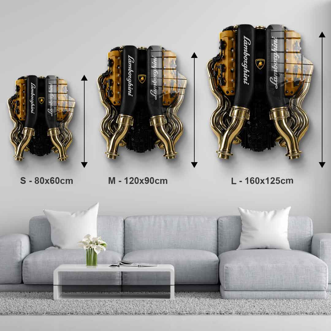 DOTCOMCANVAS 24K Feingold Bild Wandskulptur Lamborghini Engine - 24K Feingold