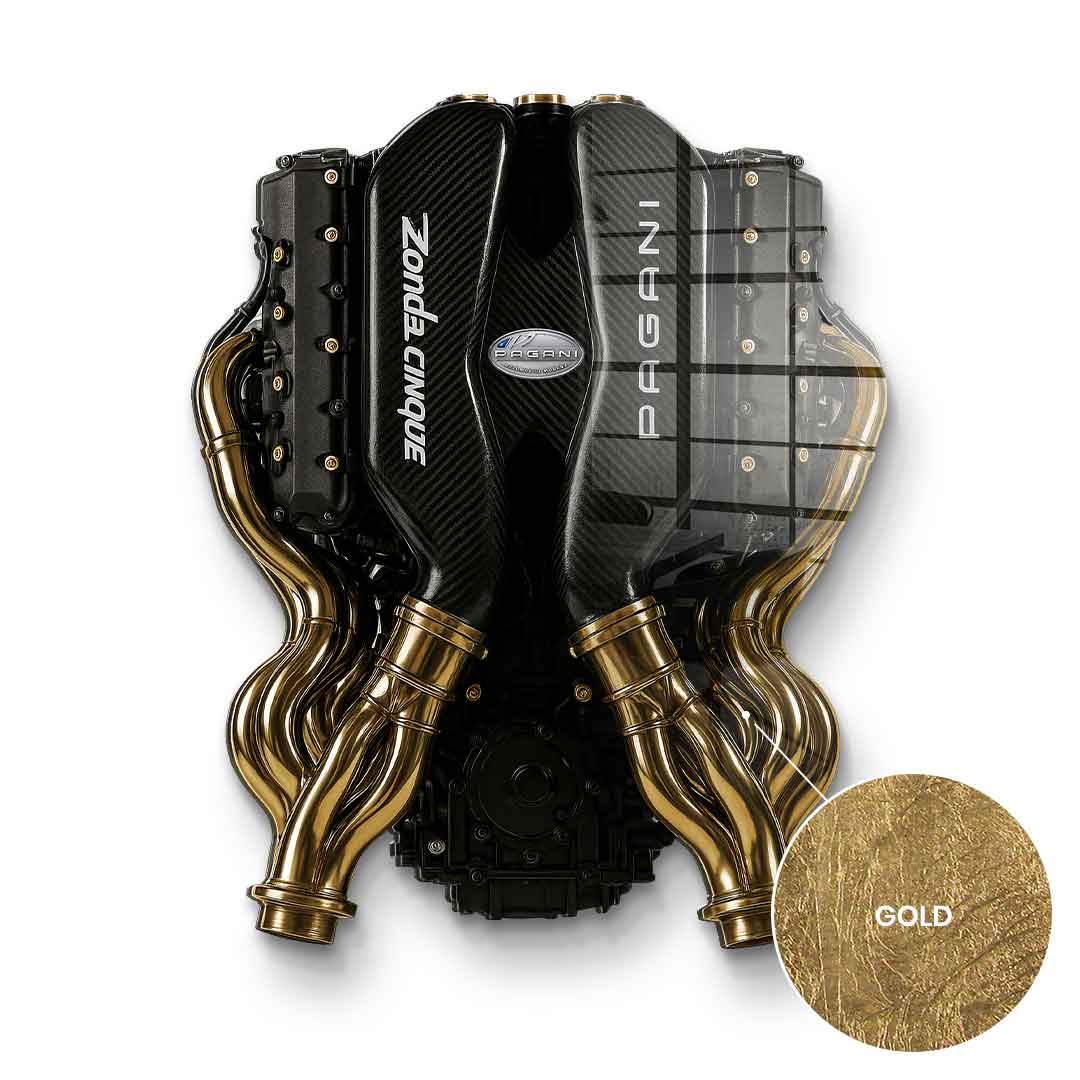 DOTCOMCANVAS 24K Feingold Bild Wandskulptur Pagani Engine - 24K Feingold