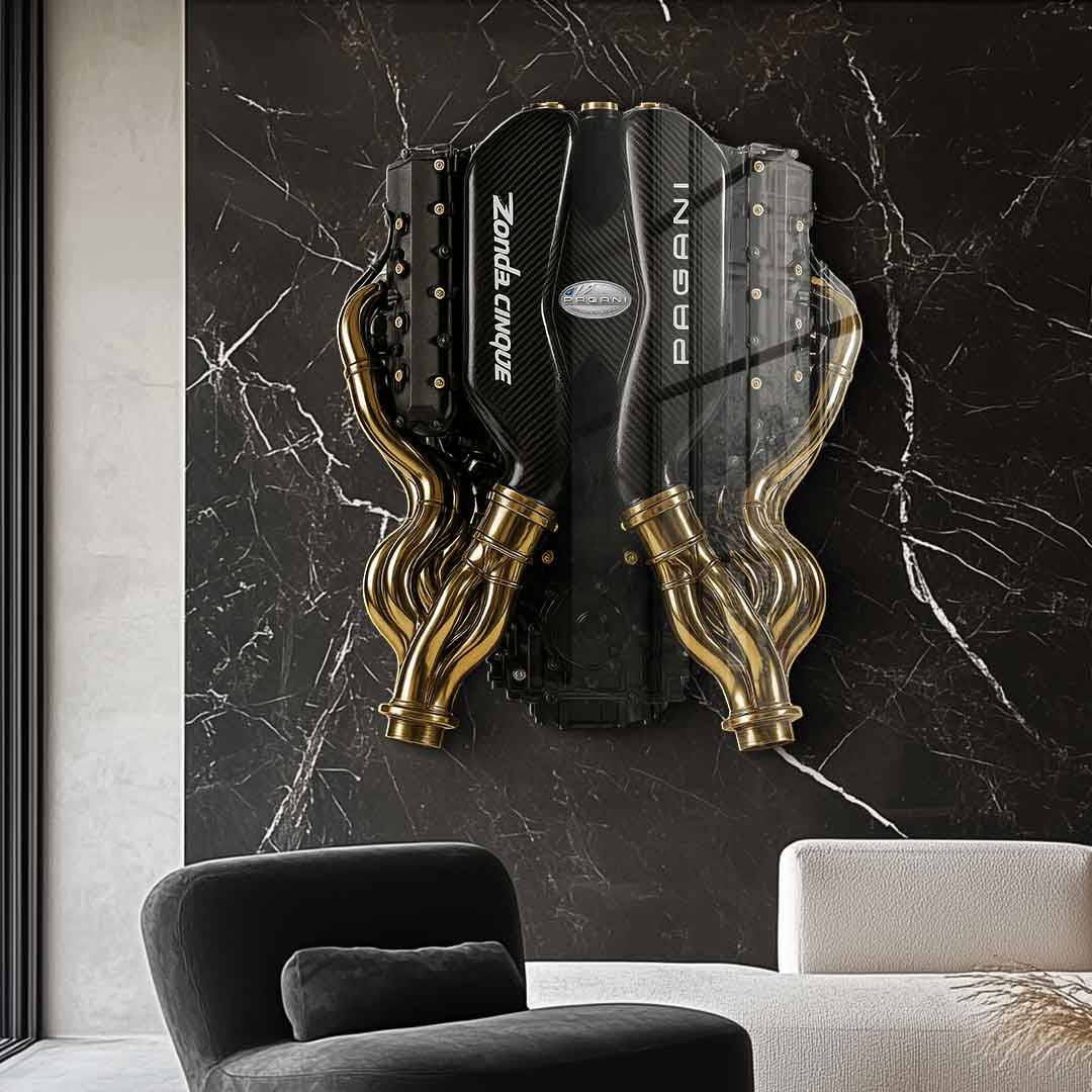 DOTCOMCANVAS 24K Feingold Bild Wandskulptur Pagani Engine - 24K Feingold