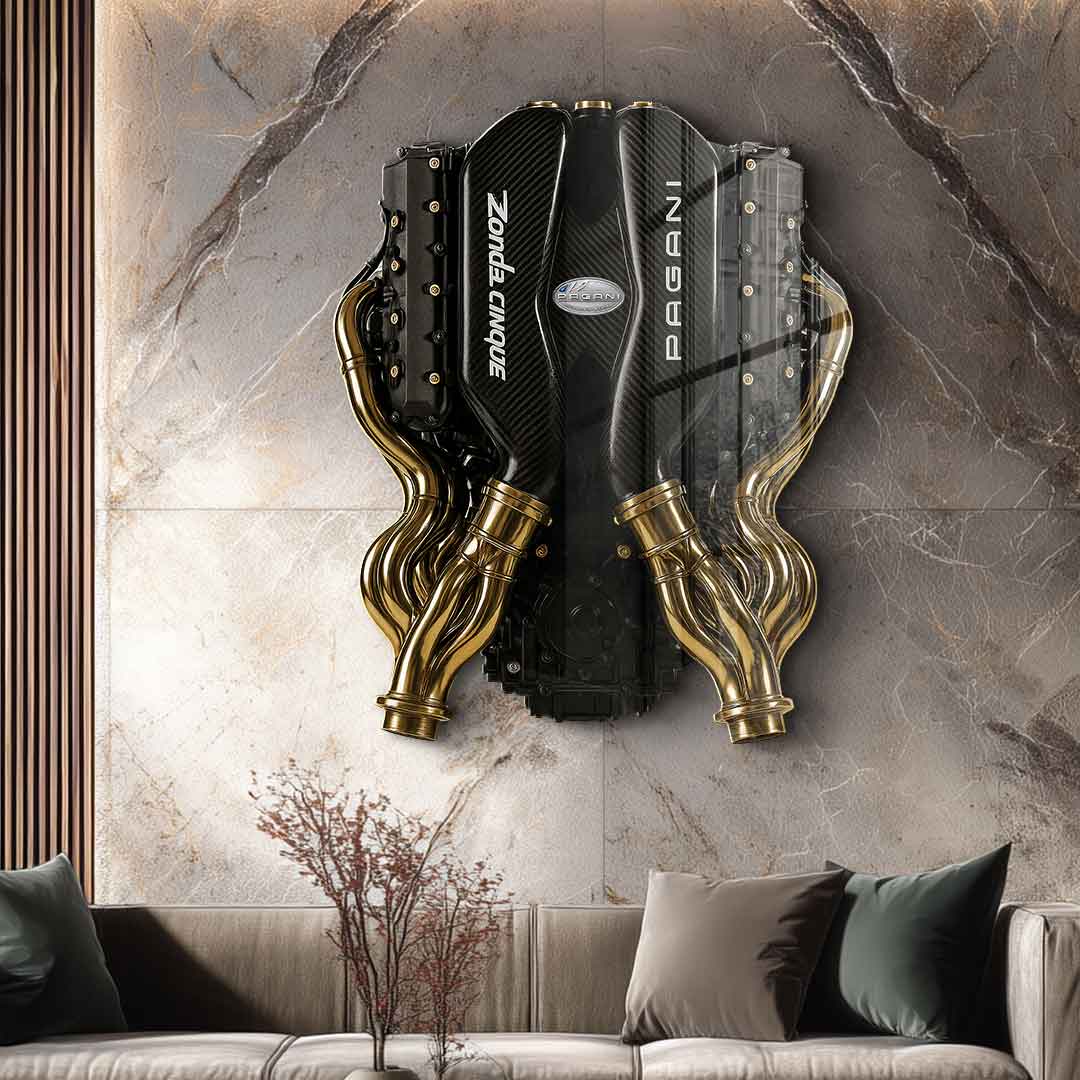 DOTCOMCANVAS 24K Feingold Bild Wandskulptur Pagani Engine - 24K Feingold