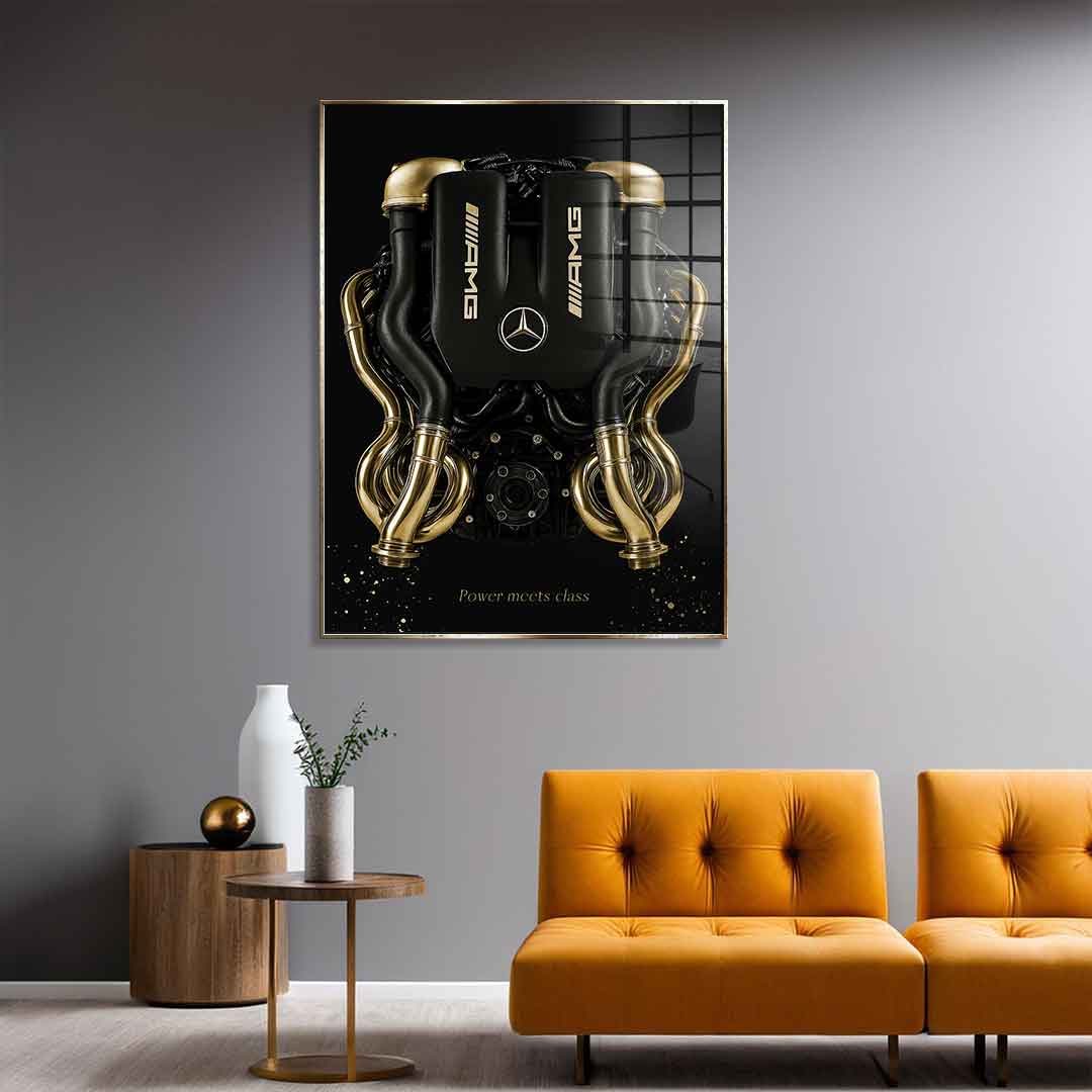 DOTCOMCANVAS 24K Feingold Bild Mercedes V8 Engine - 24K Feingold