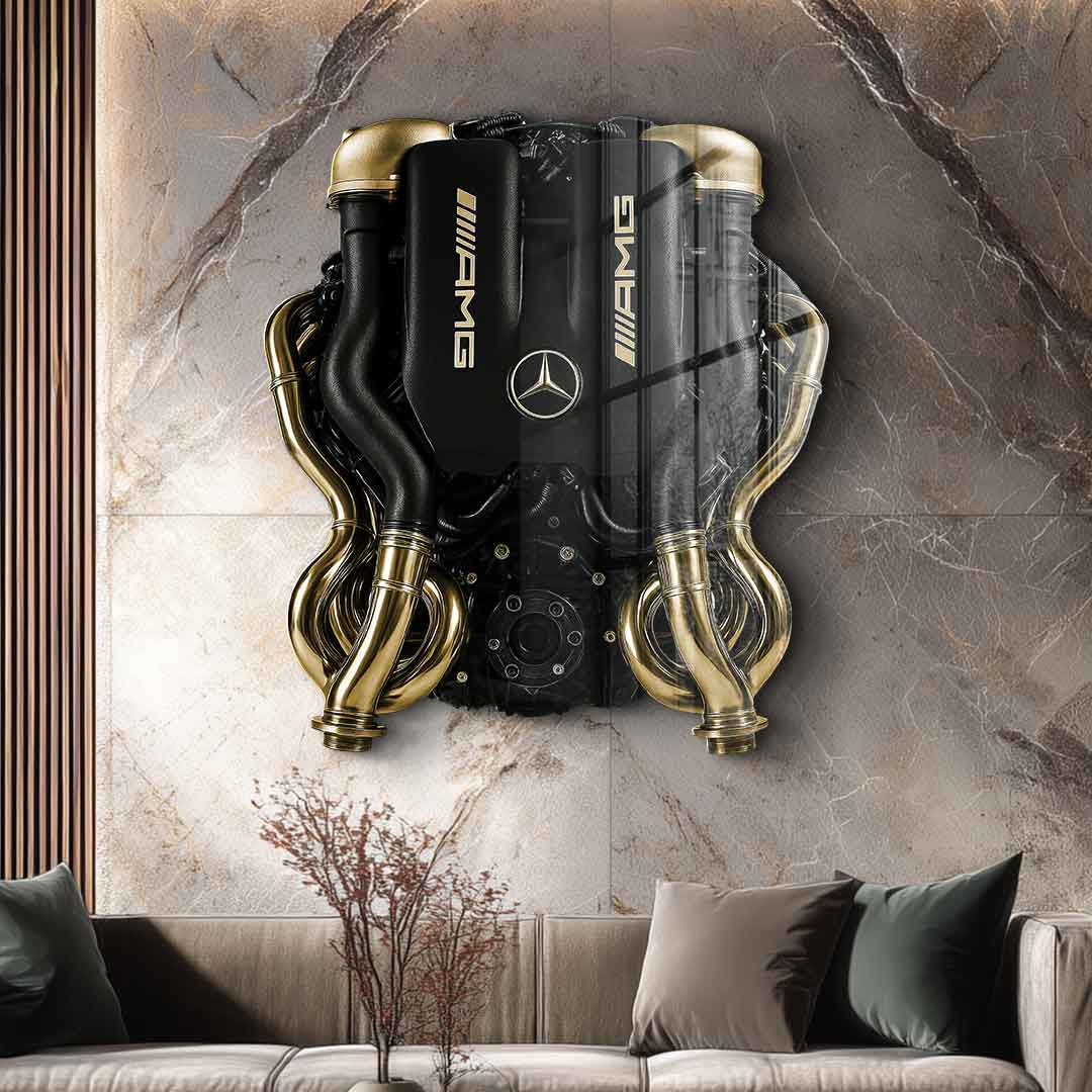 DOTCOMCANVAS 24K Feingold Bild Wandskulptur Mercedes V8 Engine - 24K Feingold