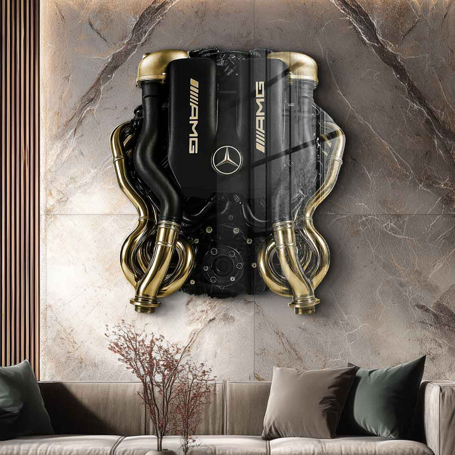 DOTCOMCANVAS 24K Feingold Bild Wandskulptur Mercedes V8 Engine - 24K Feingold