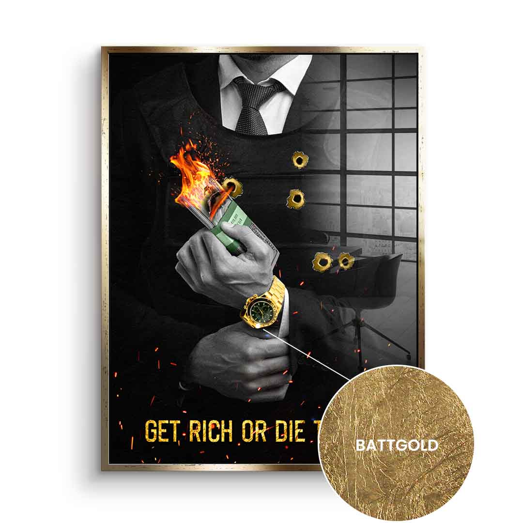 DOTCOMCANVAS 24K Feingold Bild Get rich im goldenen Premium-Rahmen