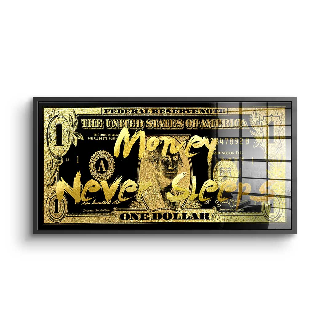 DOTCOMCANVAS 24K Feingold Bild MONEY NEVER SLEEPS - 24K Feingold