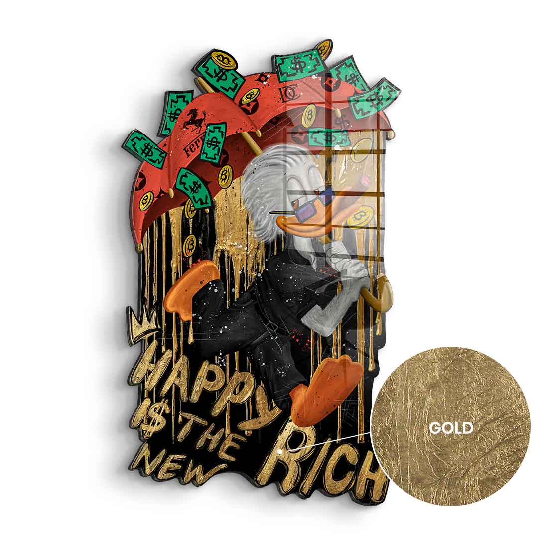 DOTCOMCANVAS 24K Feingold Bild Wandskulptur Happy is the new Rich - 24K Feingold