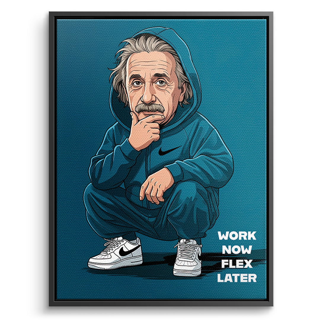 Einstein Swag Leinwandbild Schwarz Rahmen