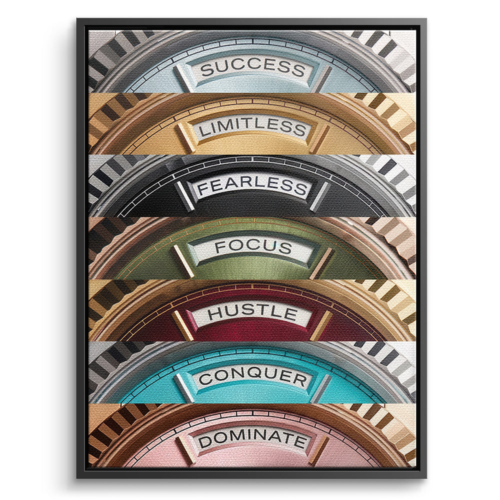 DOTCOMCANVAS Motivation Rolexs Leinwandbild Vorderansicht schwarzer Rahmen