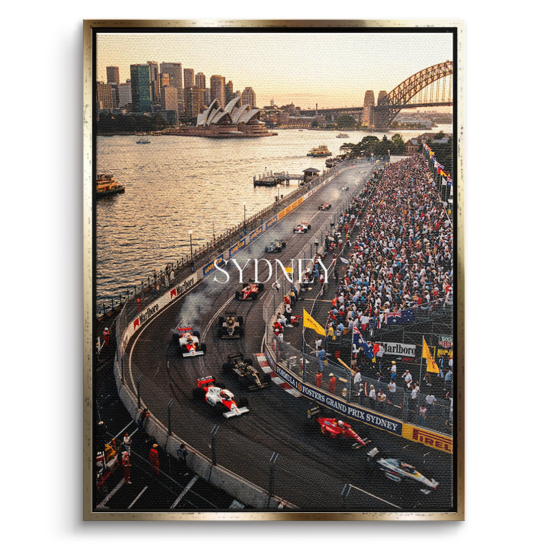 Sydney F1 Leinwandbild – Goldener Rahmen